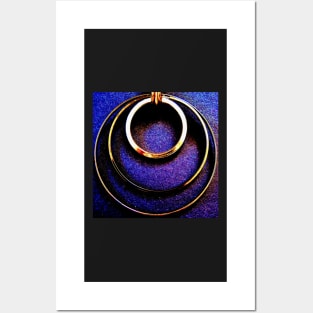 BLUE GOLD GEOMETRIC CIRCLES MOD ART DECO Posters and Art